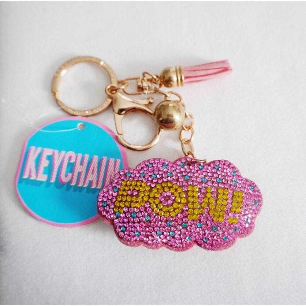 Pink Sequin POW Felt Keychain NWT